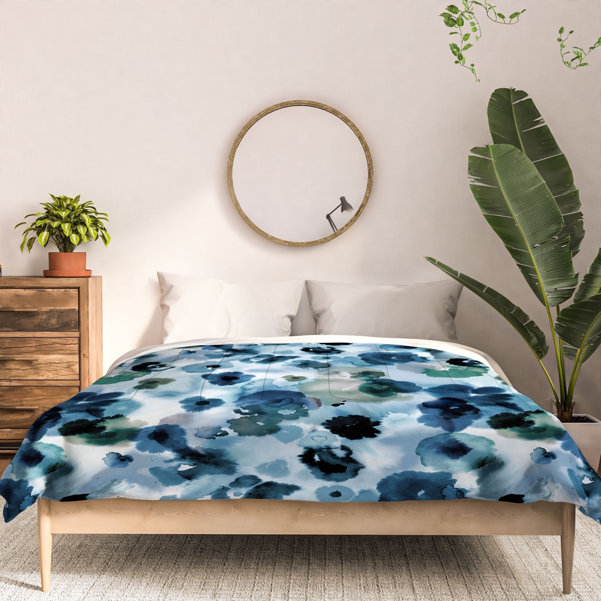 Ninola Design Botanic Retreat Ombre Abstract Watercolor Flowers Blue Navy Comforter