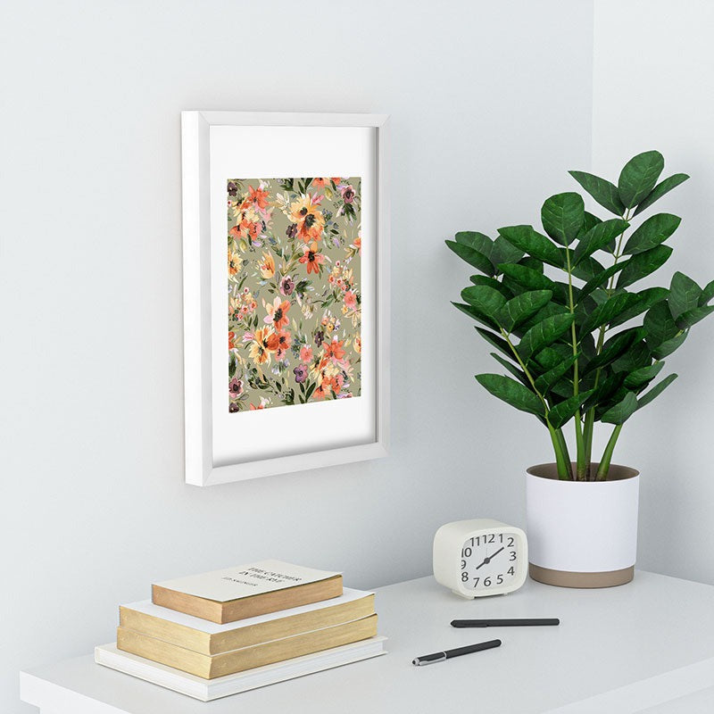 Ninola Design Botanic Retreat Painterly Tropical Flowers Sage Green Recessed Framing Rectangle