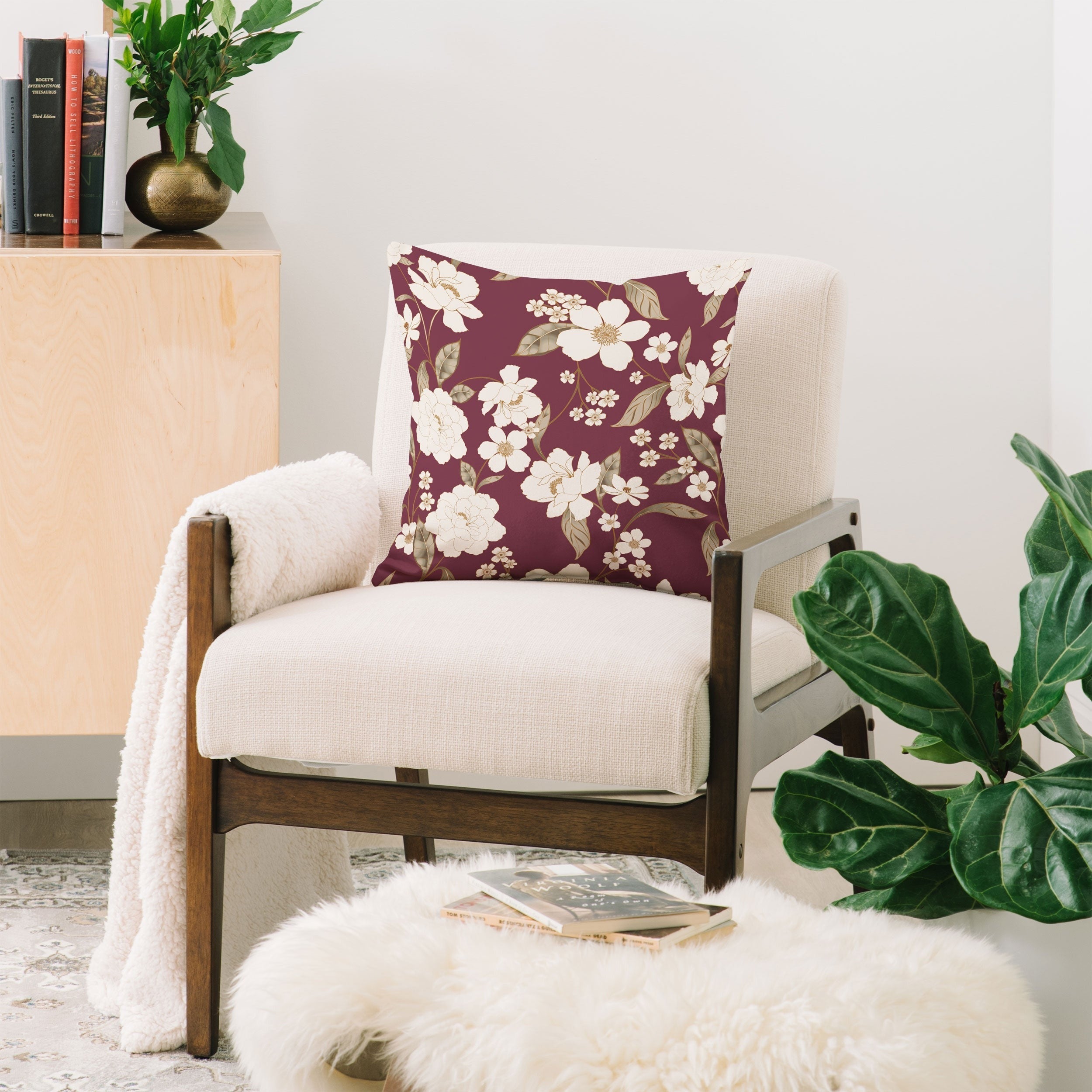 Gabriela Fuente Burgundy Floral Roberta Throw Pillow