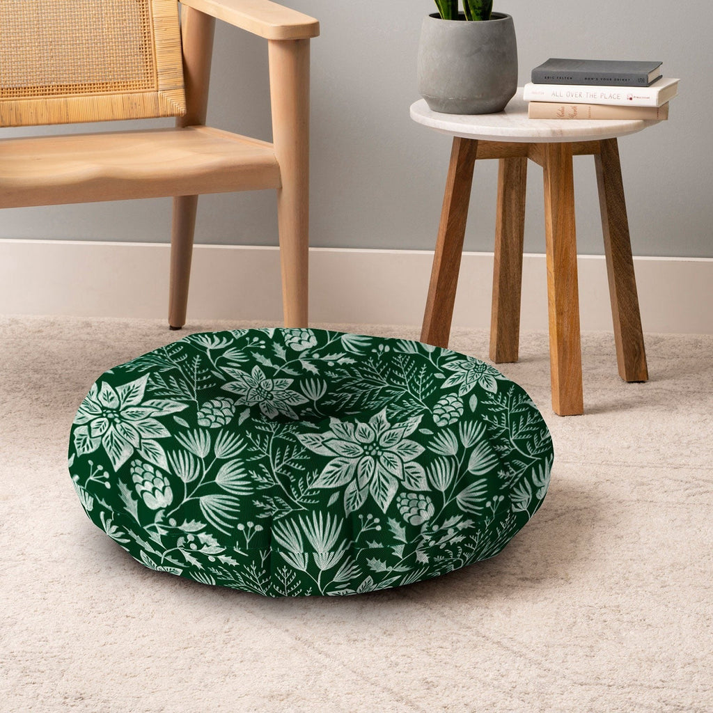 Pimlada Phuapradit Christmas Poinsettia Floor Pillow Round