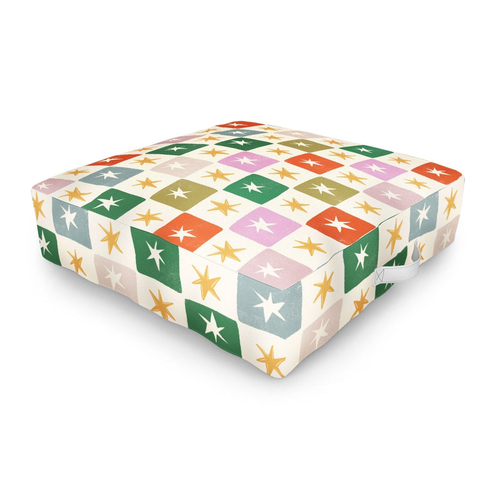 LouBruzzoni Retro Star Block Pattern Outdoor Floor Cushion