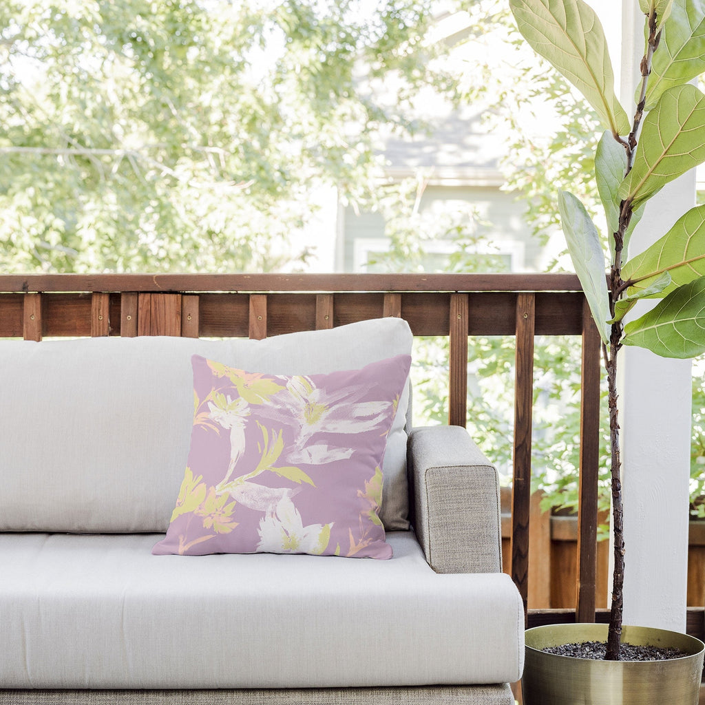 Gabriela Fuente Emma Lilac Floral Outdoor Throw Pillow