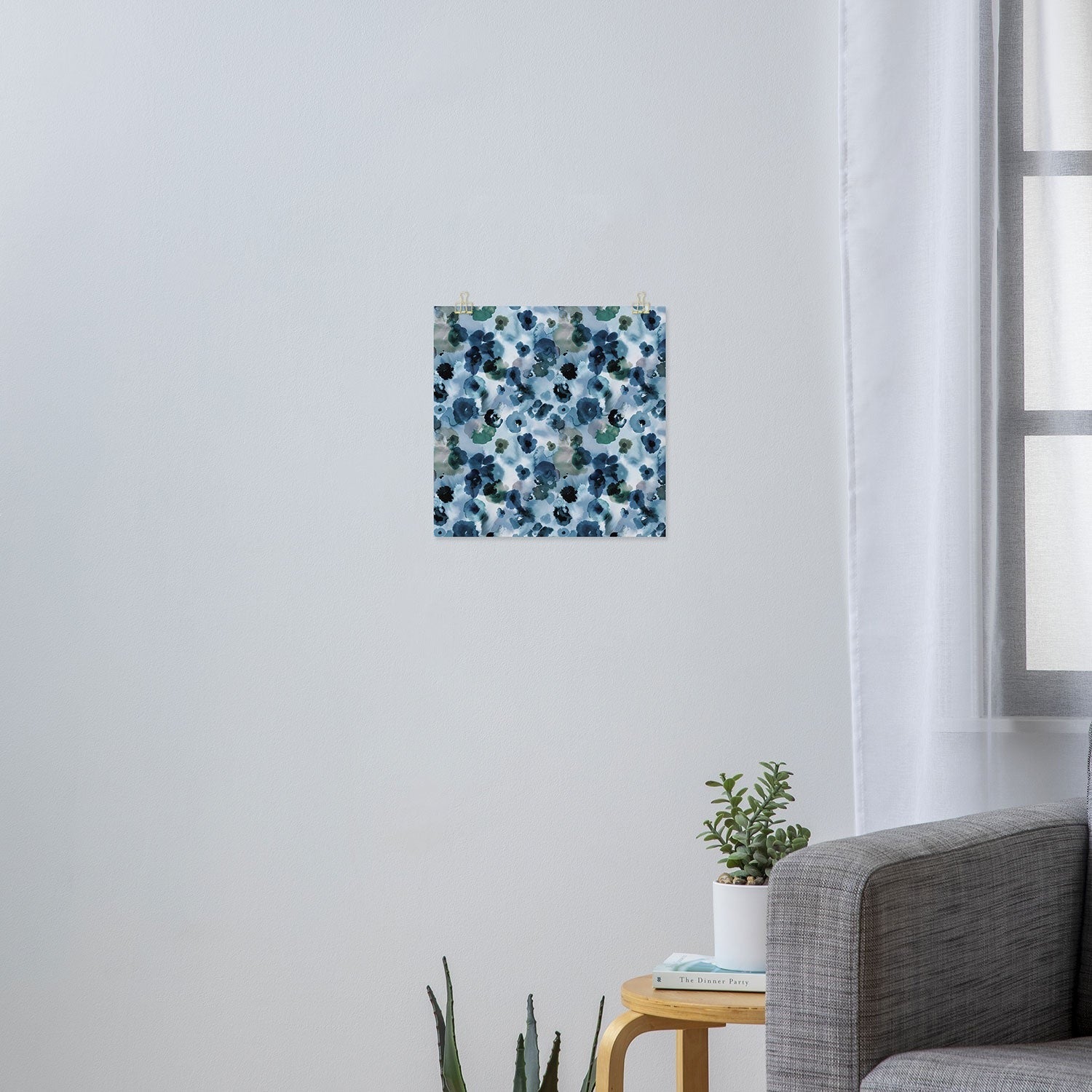Ninola Design Botanic Retreat Ombre Abstract Watercolor Flowers Blue Navy Art Print