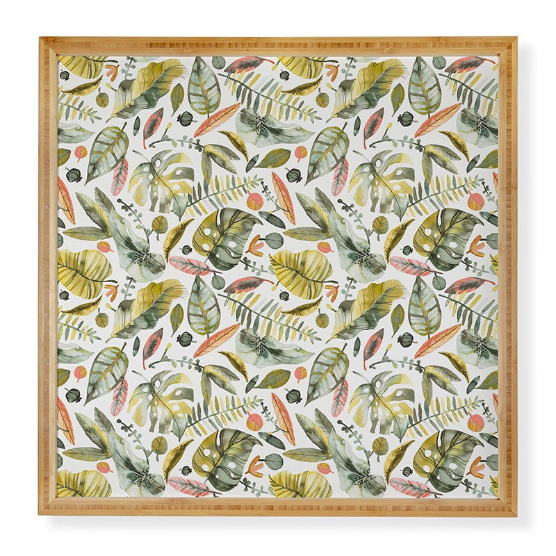 Ninola Design Botanic Retreat Tropical Jungle Leaves Botanical Green Orange Framed Wall Art