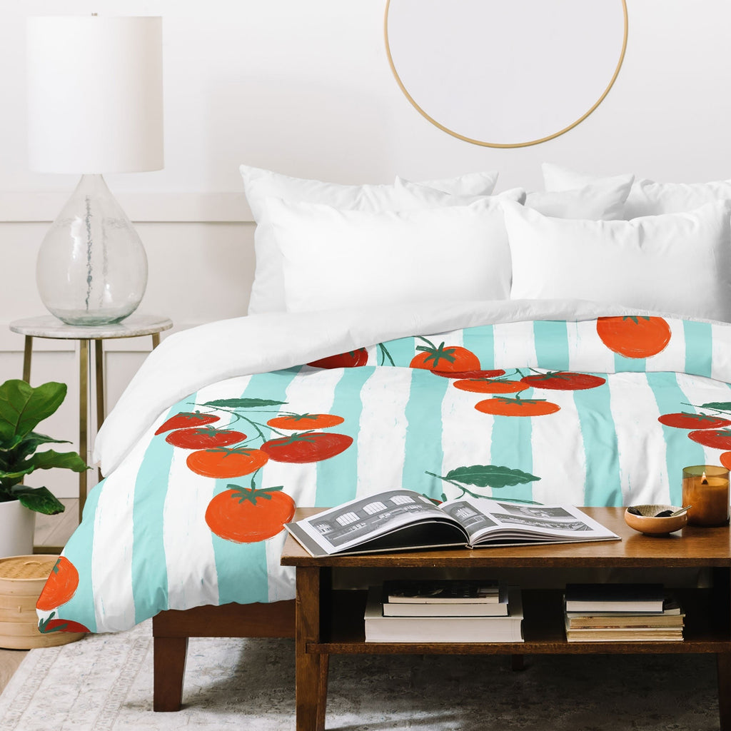 Design by Spark Zesty Tomatoes and Stripes Duvet Cover