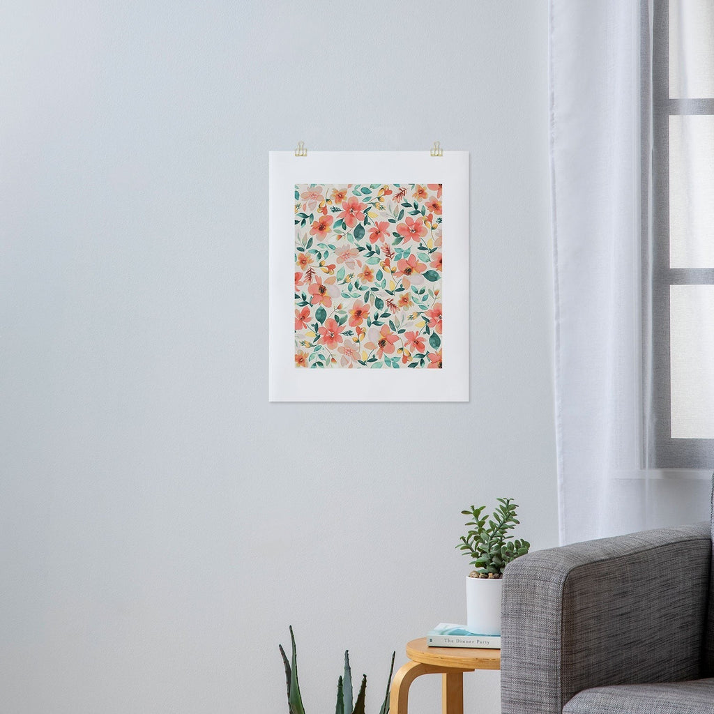 Ninola Design Botanic Retreat Tropical Whimsical Flowers Coral Green Art Print