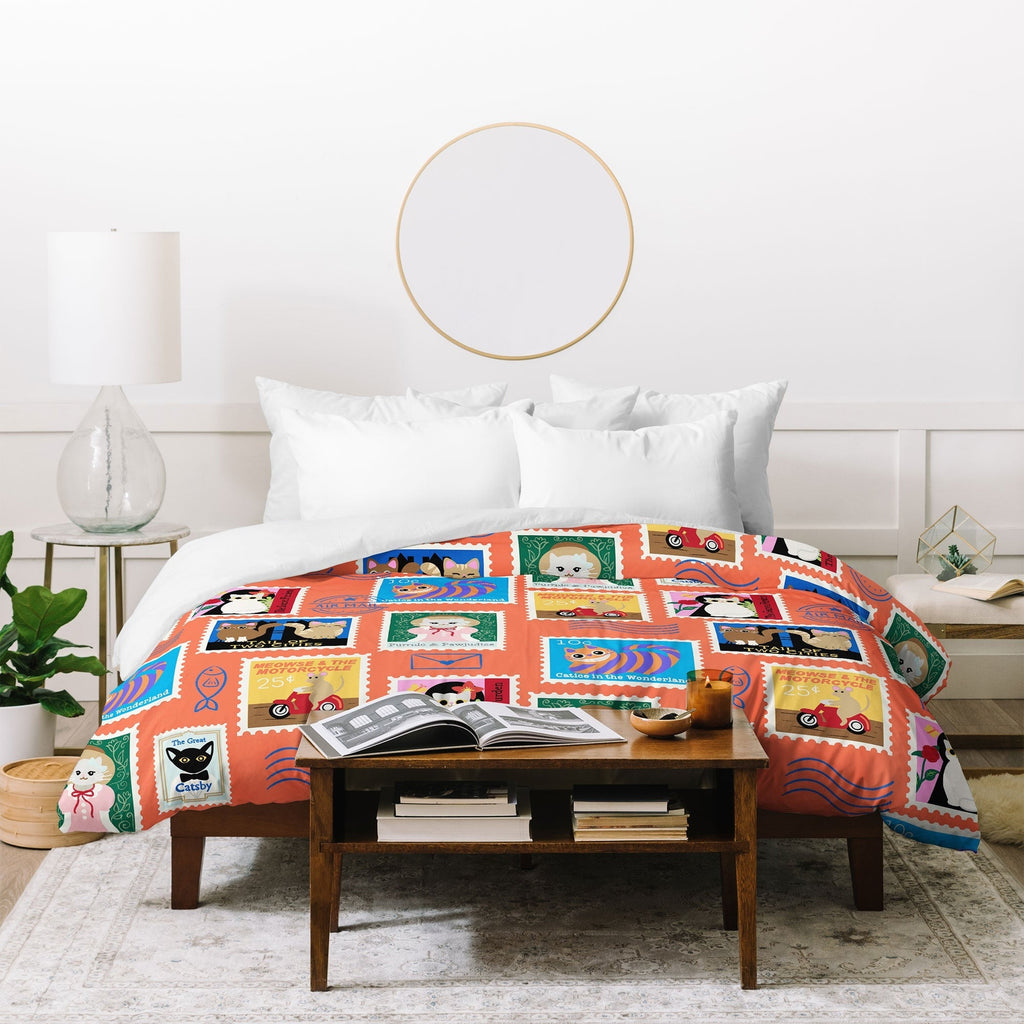 Design by Spark Classic Book Cat Stamps Duvet Cover