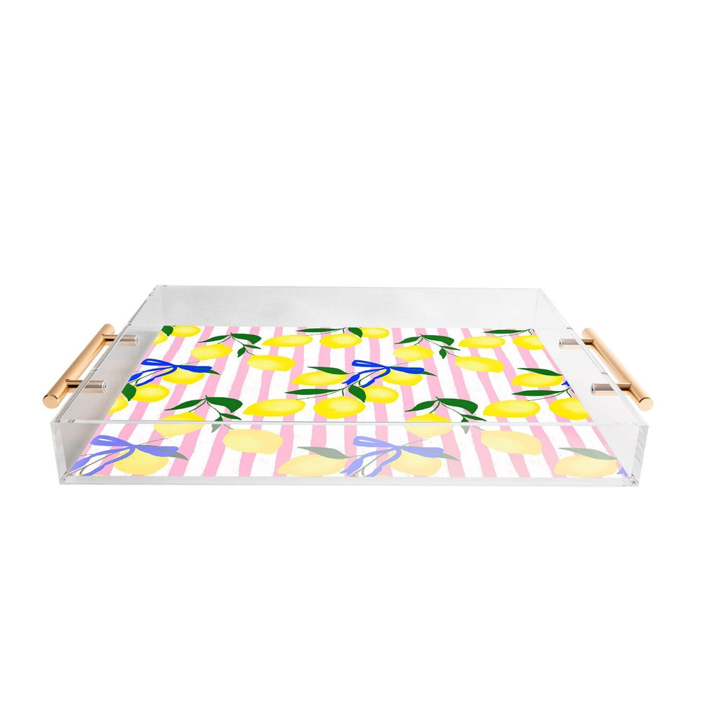 Design by Spark Zesty Lemons and Stripes Acrylic Tray