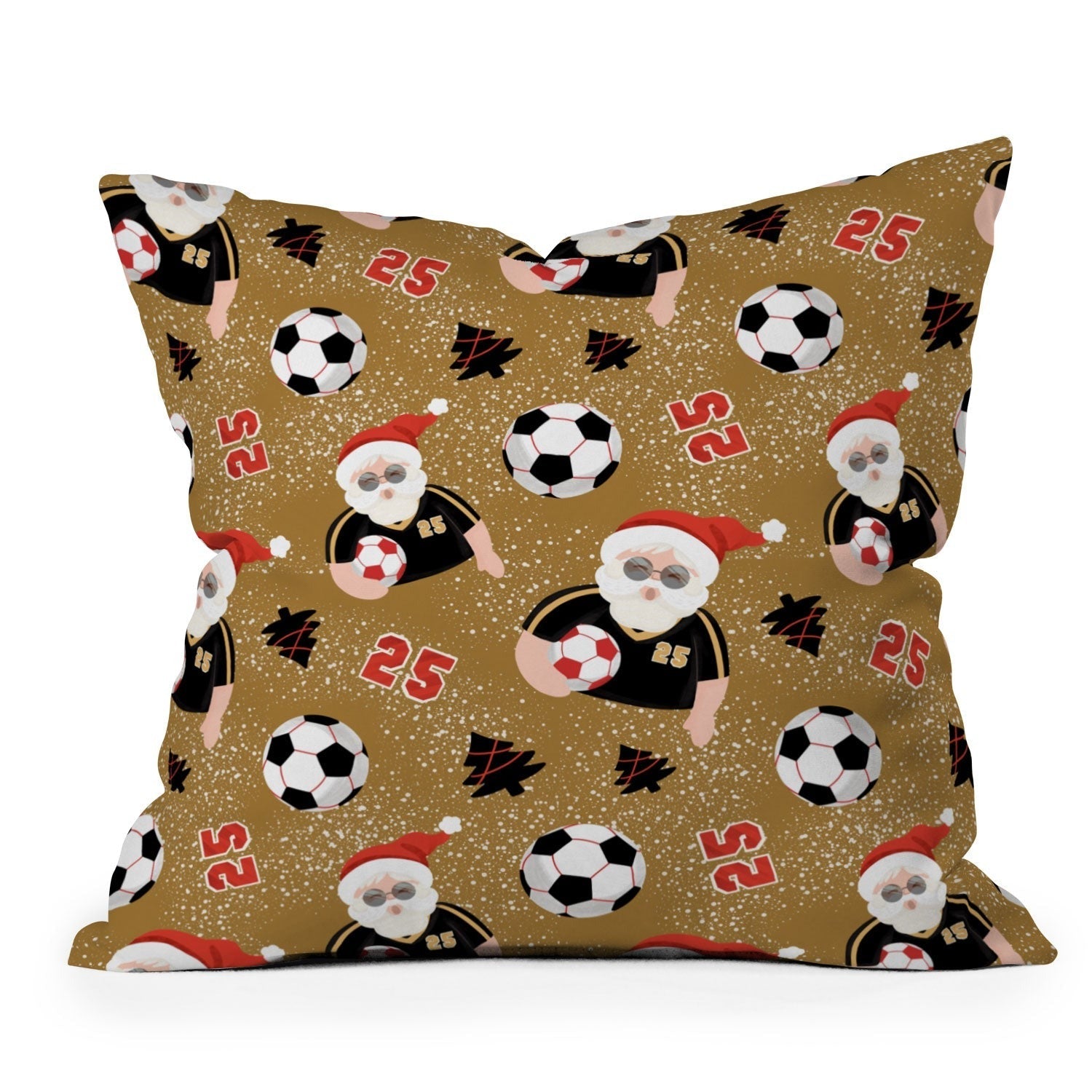 Design by Spark Sporty Soccer Santa Holiday Outdoor Throw Pillow