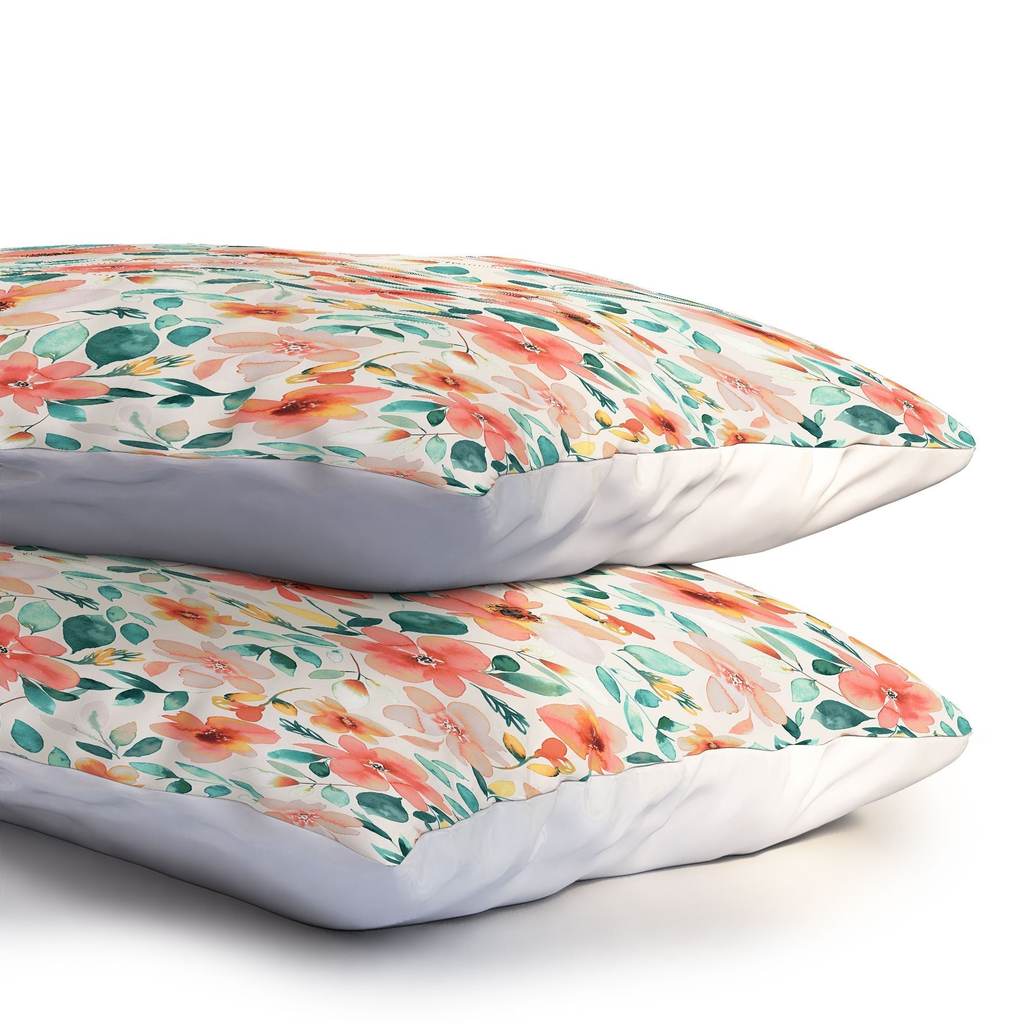 Ninola Design Botanic Retreat Tropical Whimsical Flowers Coral Green Pillow Shams