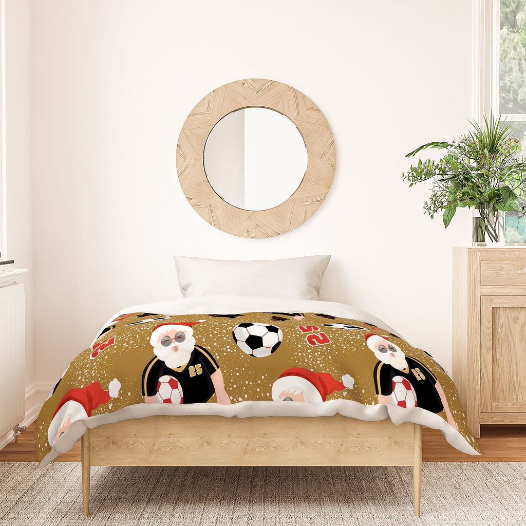 Design by Spark Sporty Soccer Santa Holiday Duvet Cover