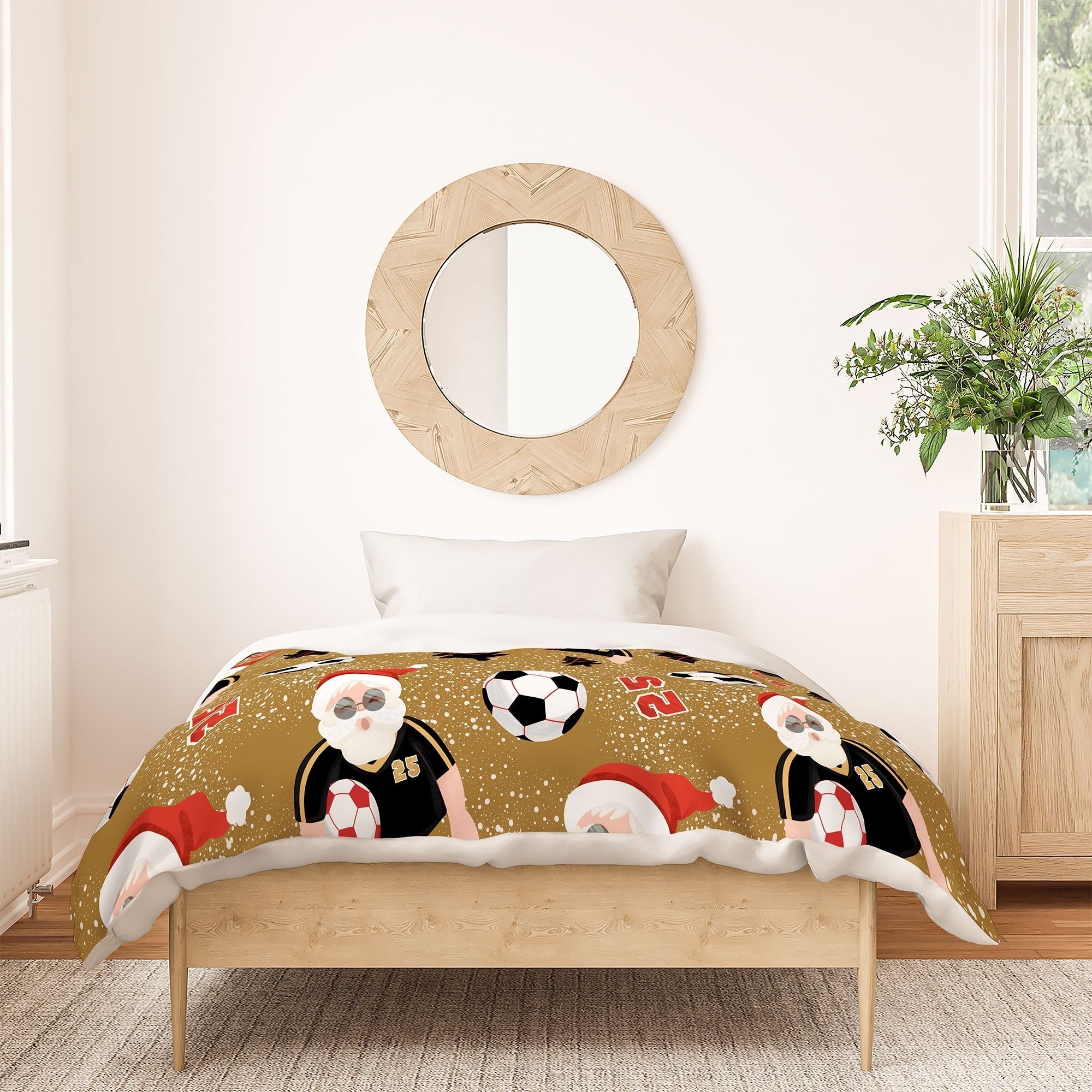 Design by Spark Sporty Soccer Santa Holiday Duvet Cover