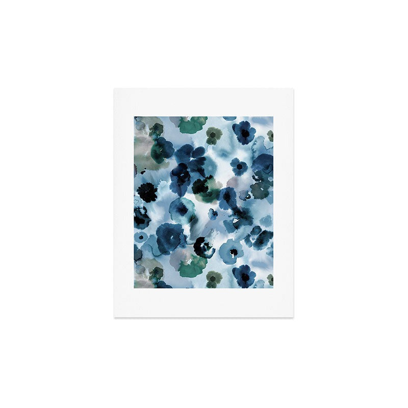 Ninola Design Botanic Retreat Ombre Abstract Watercolor Flowers Blue Navy Art Print