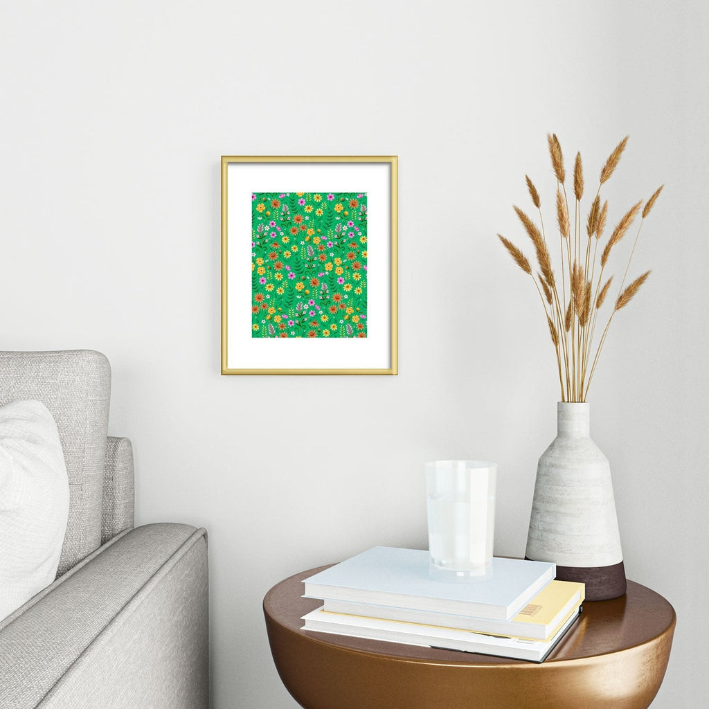 Pimlada Phuapradit Ditsy Spring Floral Green Metal Framed Art Print