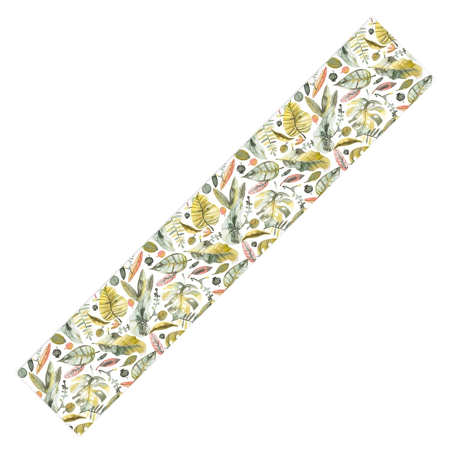 Ninola Design Botanic Retreat Tropical Jungle Leaves Botanical Green Orange Table Runner