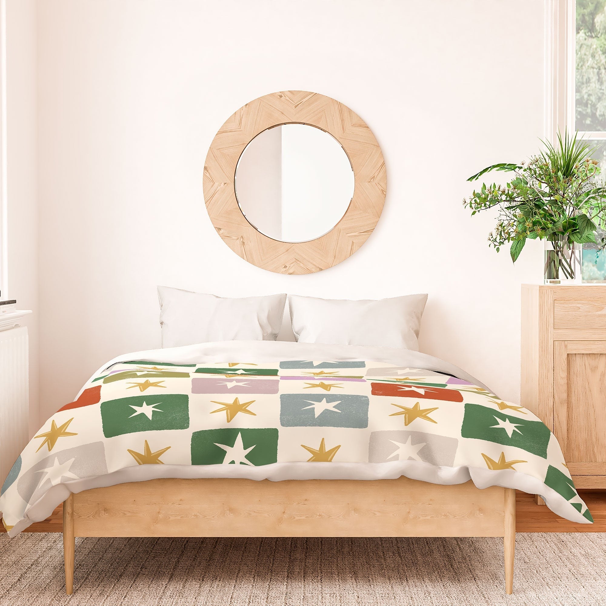LouBruzzoni Retro Star Block Pattern Duvet Cover