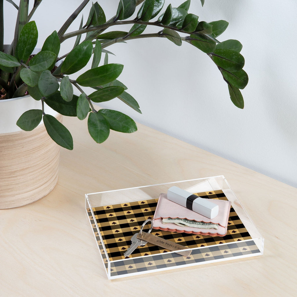 Design by Spark Black Gold Tree Tree Gingham Acrylic Tray