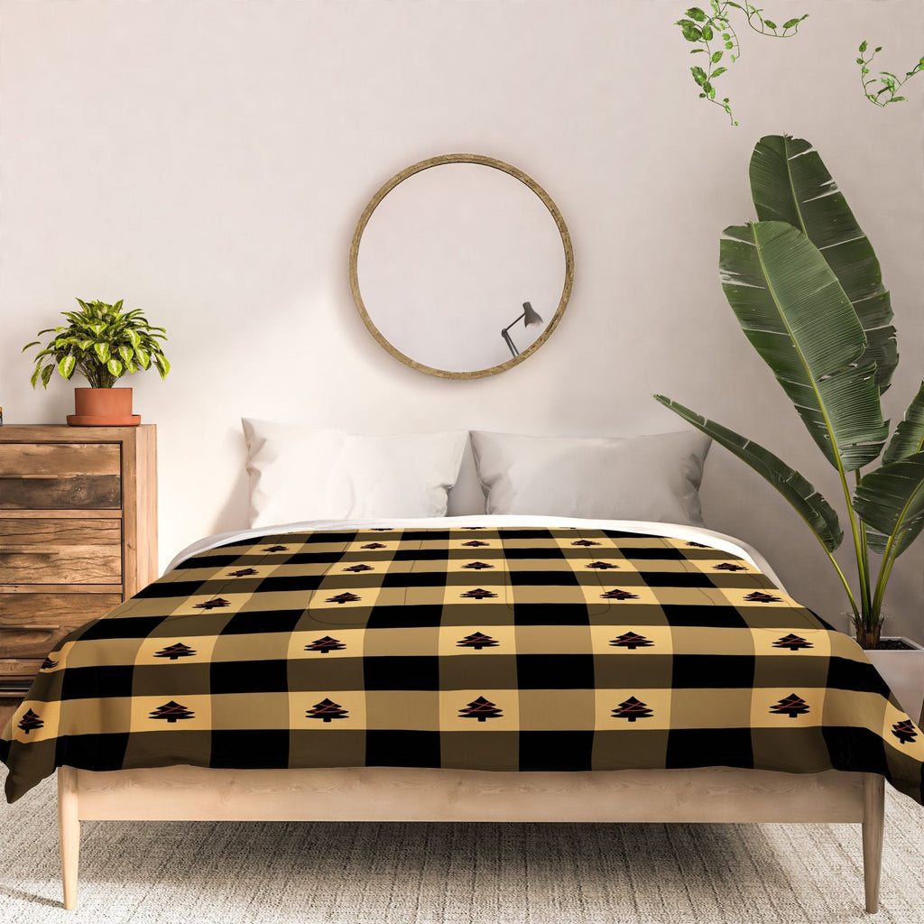 Design by Spark Black Gold Tree Tree Gingham Comforter