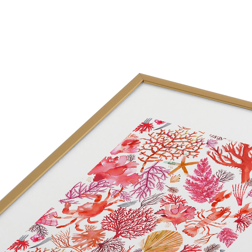 Ninola Design Botanic Retreat Coral Reef Crab Lobster Red Metal Framed Art Print