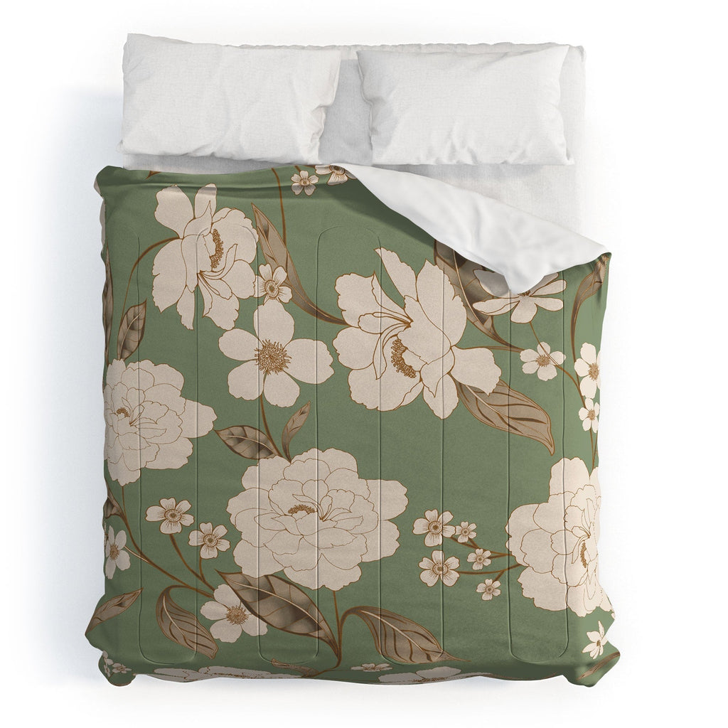 Gabriela Fuente Olive Floral Roberta Comforter