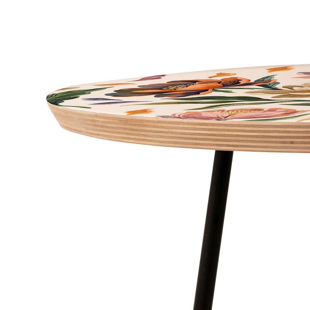 Marta Barragan Camarasa Hand Painted Peony Florals Round Side Table