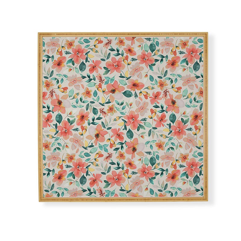 Ninola Design Botanic Retreat Tropical Whimsical Flowers Coral Green Framed Wall Art