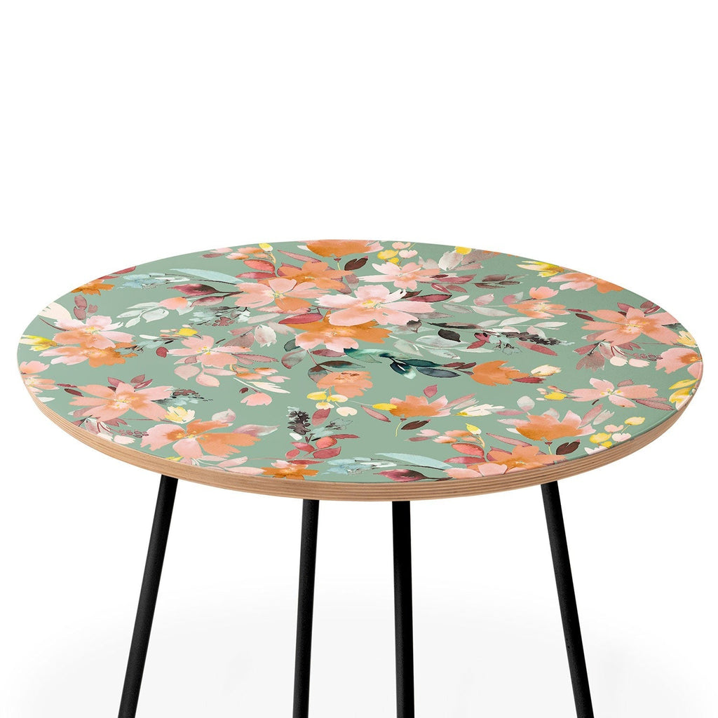Ninola Design Botanic Retreat Floral Oleander Whimsical Teal Green Round Side Table