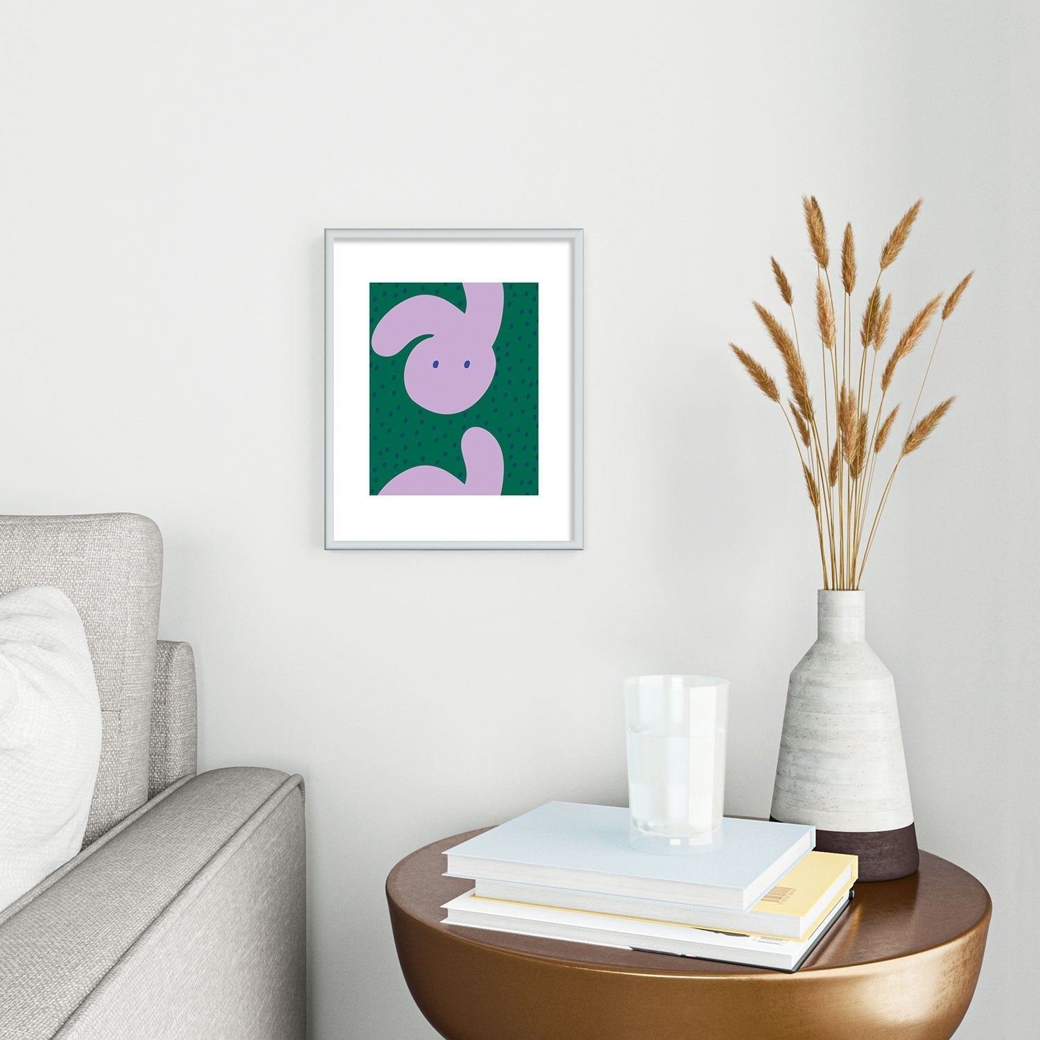 Camilla Foss Pebbles and Rabbit Metal Framed Art Print