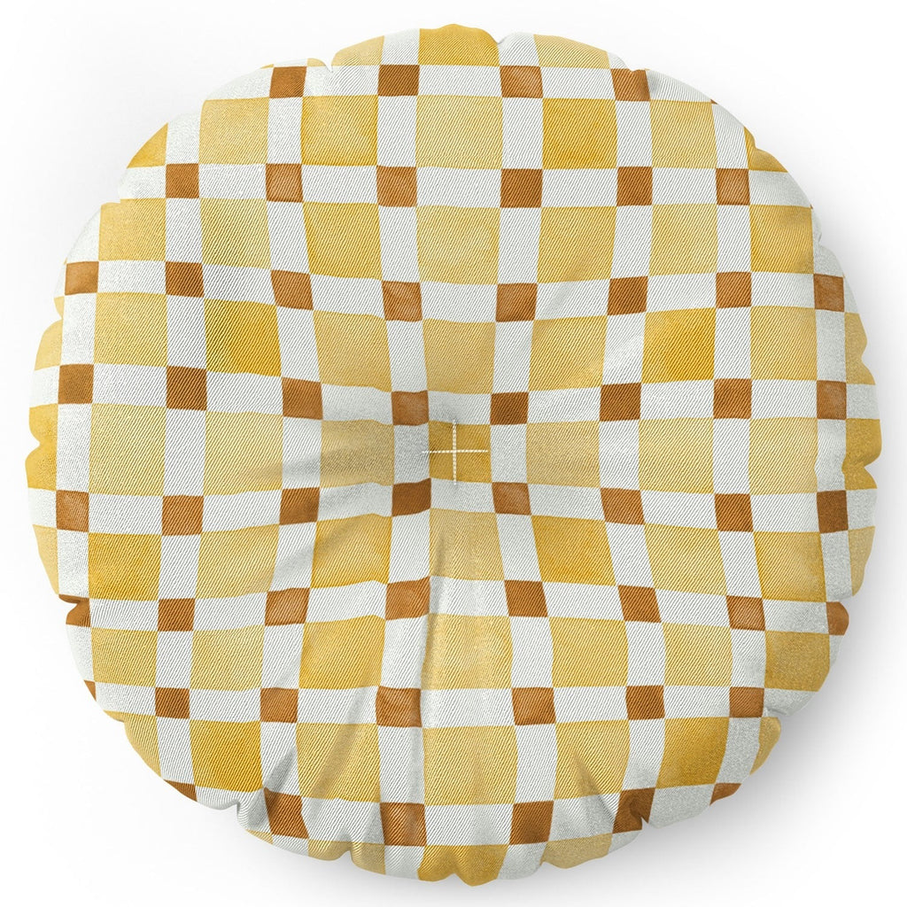 Ninola Design Everyday Artifact Checker Mosaic Tiles Geometry Yellow Floor Pillow Round