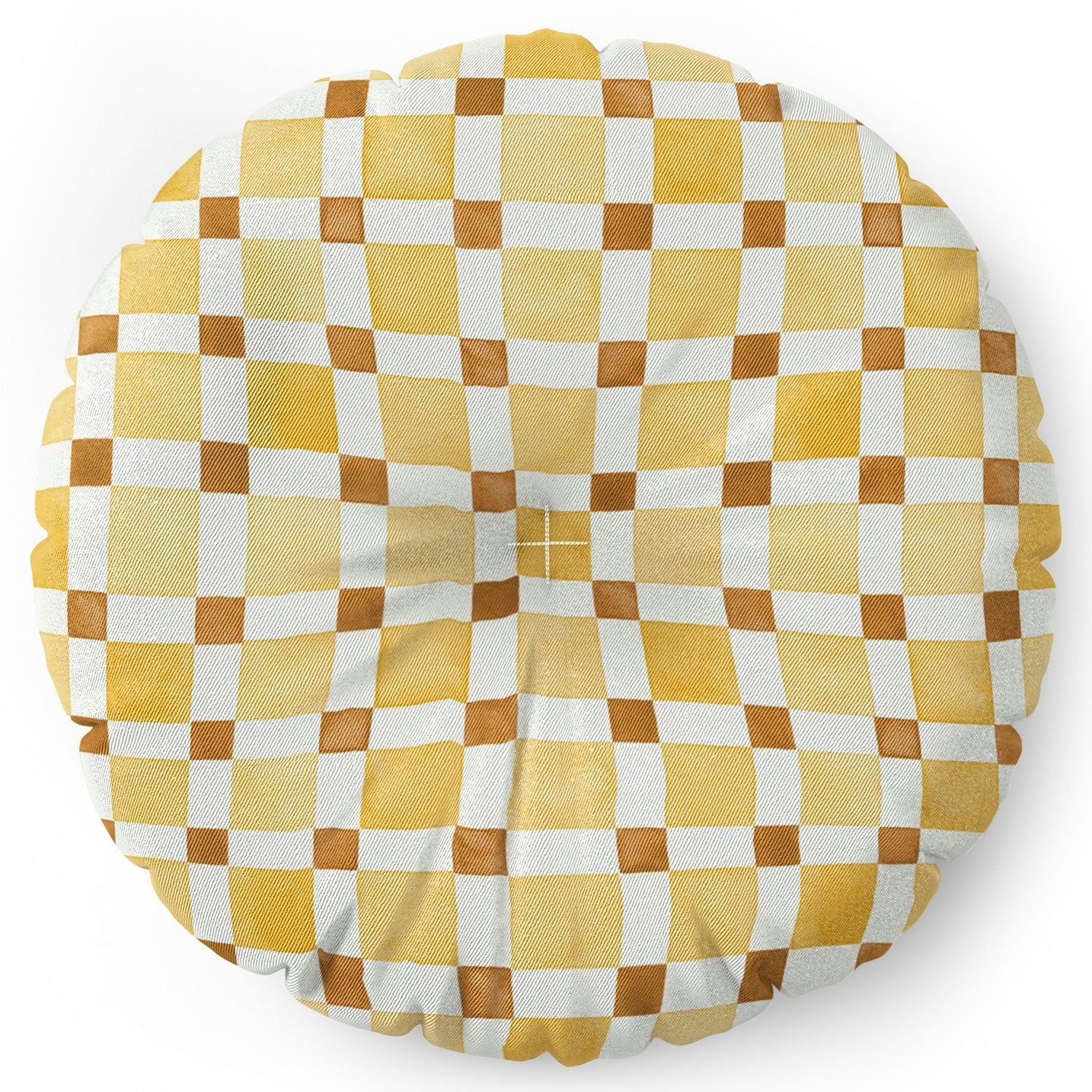 Ninola Design Everyday Artifact Checker Mosaic Tiles Geometry Yellow Floor Pillow Round