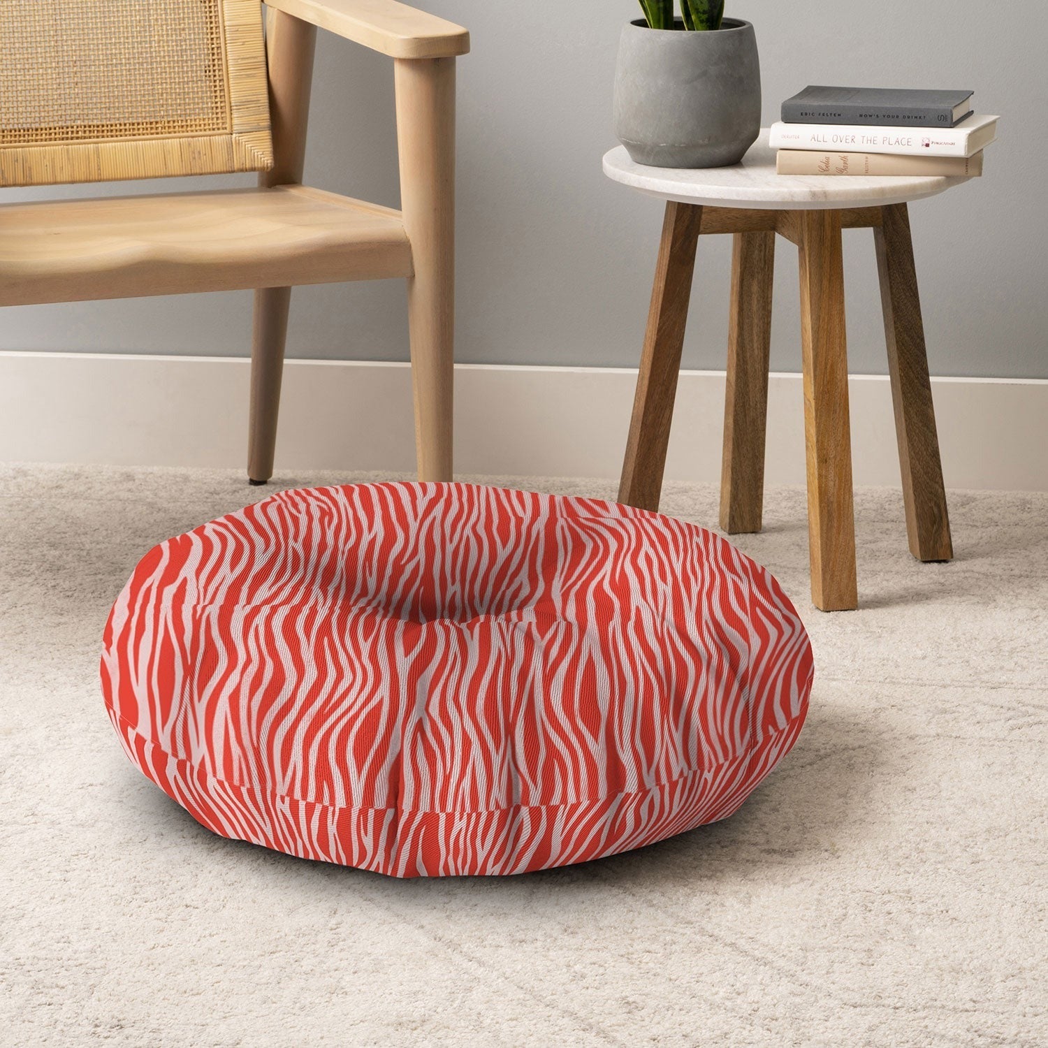 Avenie BR Red Zebra Stripe Floor Pillow Round