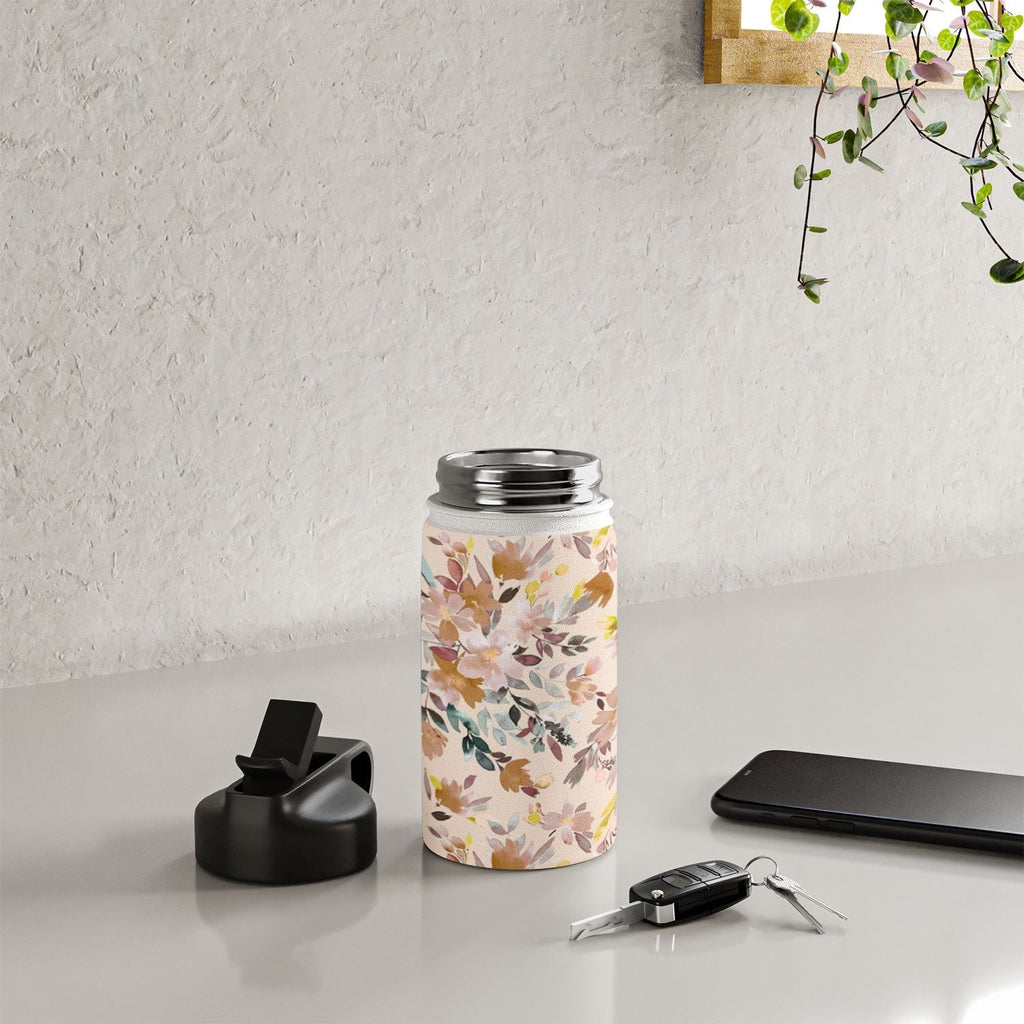 Ninola Design Botanic Retreat Floral Oleander Whimsical Soft Pink Water Bottle