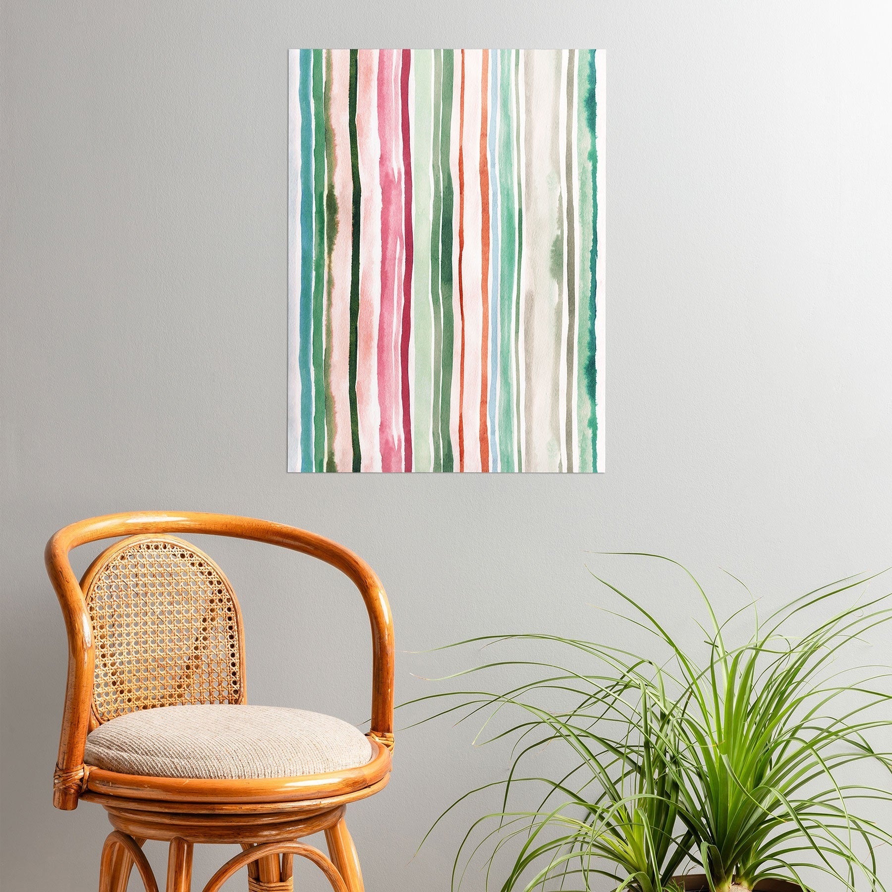 Ninola Design Botanic Retreat Watercolor Stripes Green Orange Red Poster