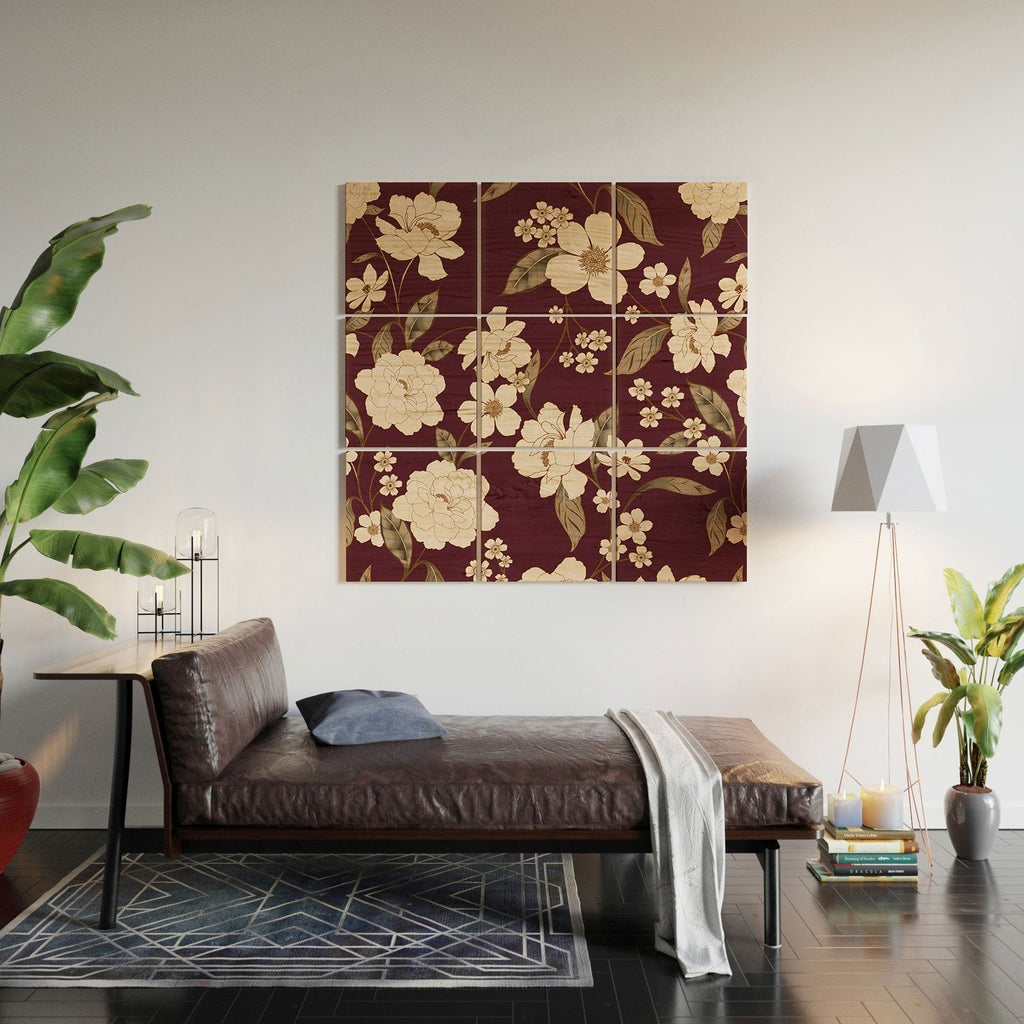 Gabriela Fuente Burgundy Floral Roberta Wood Wall Mural