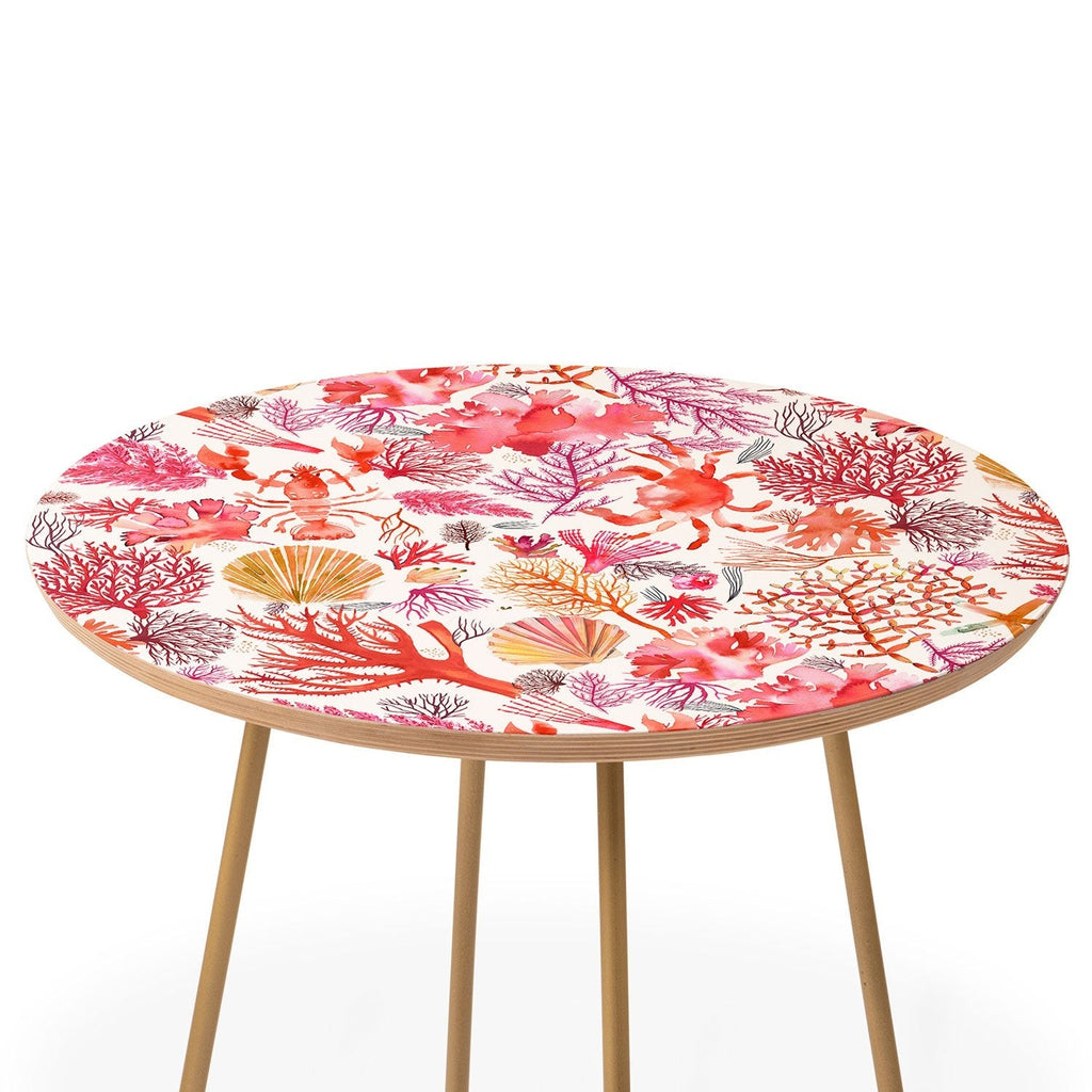 Ninola Design Botanic Retreat Coral Reef Crab Lobster Red Round Side Table
