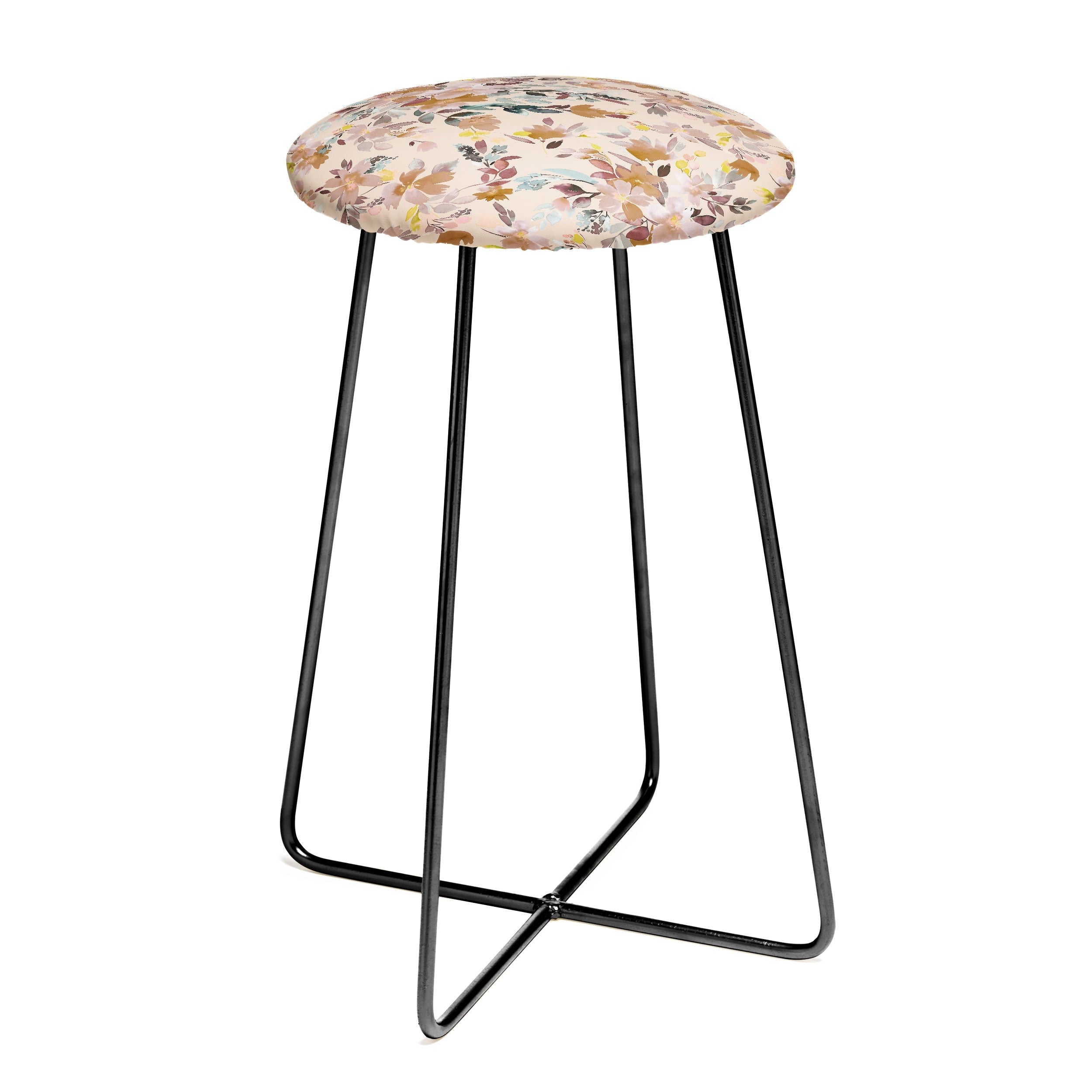 Ninola Design Botanic Retreat Floral Oleander Whimsical Soft Pink Counter Stool