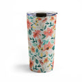 Ninola Design Botanic Retreat Tropical Whimsical Flowers Coral Green Travel Mug