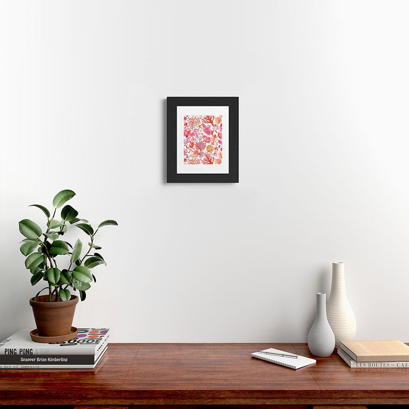 Ninola Design Botanic Retreat Coral Reef Crab Lobster Red Framed Art Print