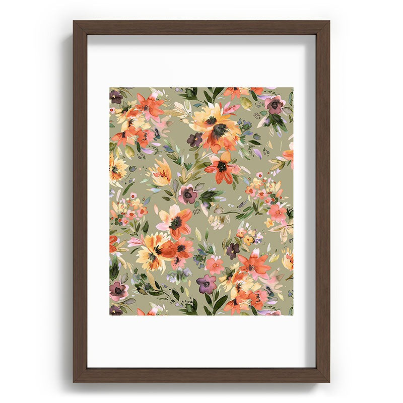 Ninola Design Botanic Retreat Painterly Tropical Flowers Sage Green Recessed Framing Rectangle