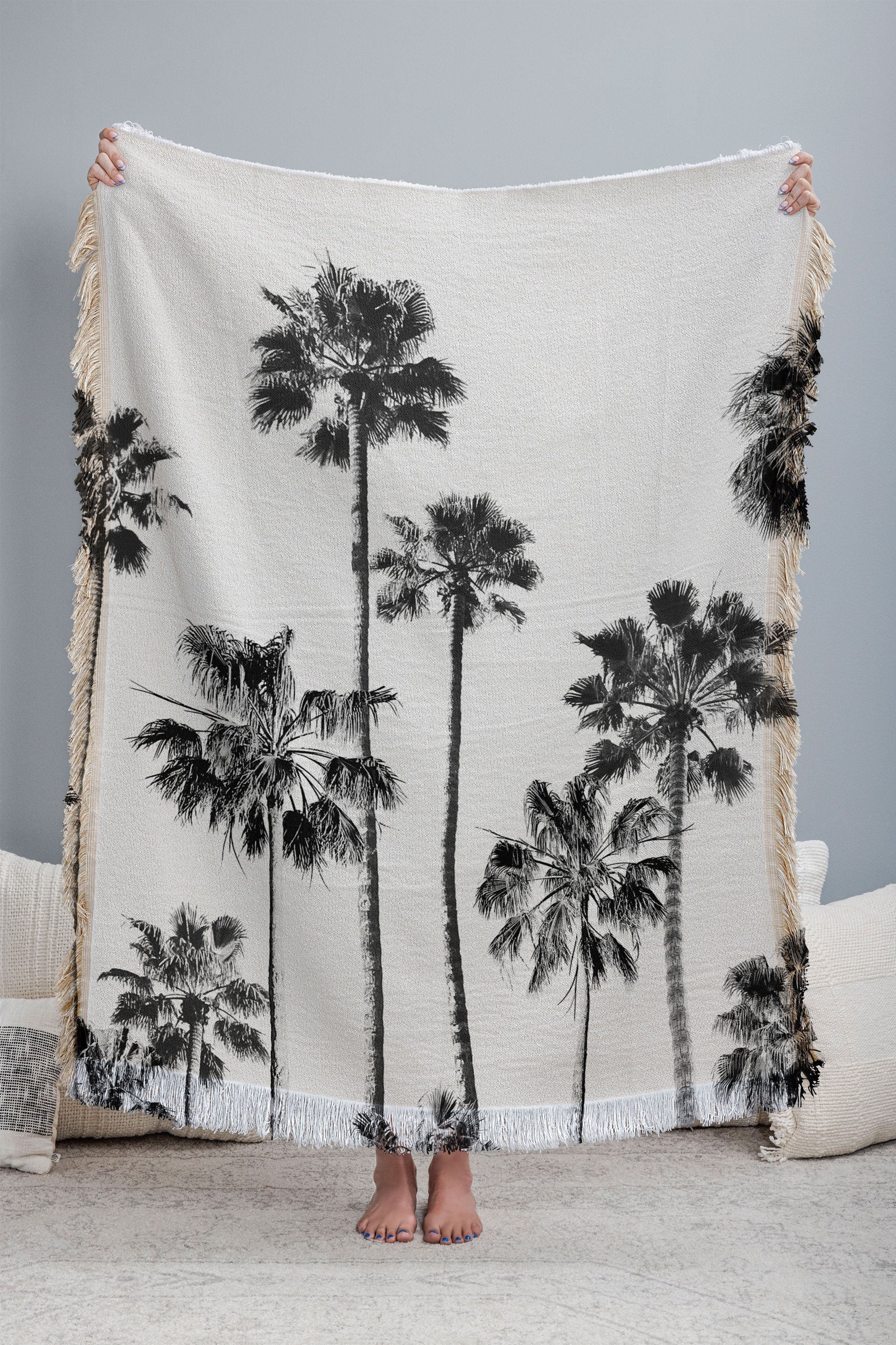 Gal Design Black And White Palms Throw Blanket