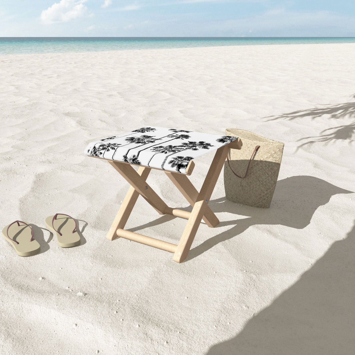 Gal Design Black And White Palms Folding Stool