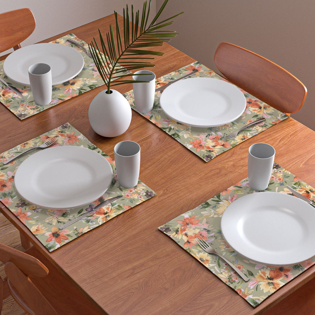 Ninola Design Botanic Retreat Painterly Tropical Flowers Sage Green Placemat