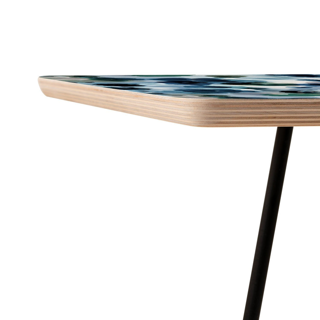 Ninola Design Botanic Retreat Ombre Abstract Watercolor Flowers Blue Navy Side Table