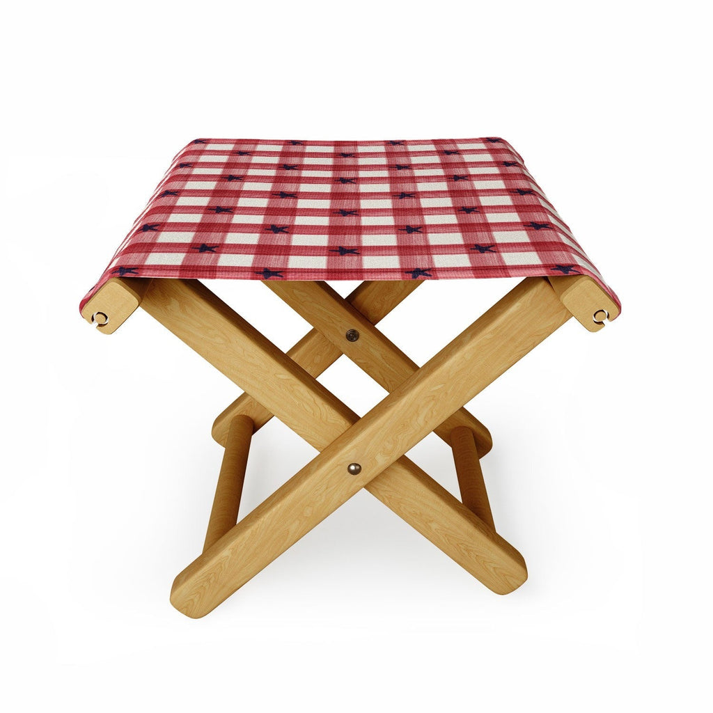 DENY Designs Red Gingham plus Stars Folding Stool