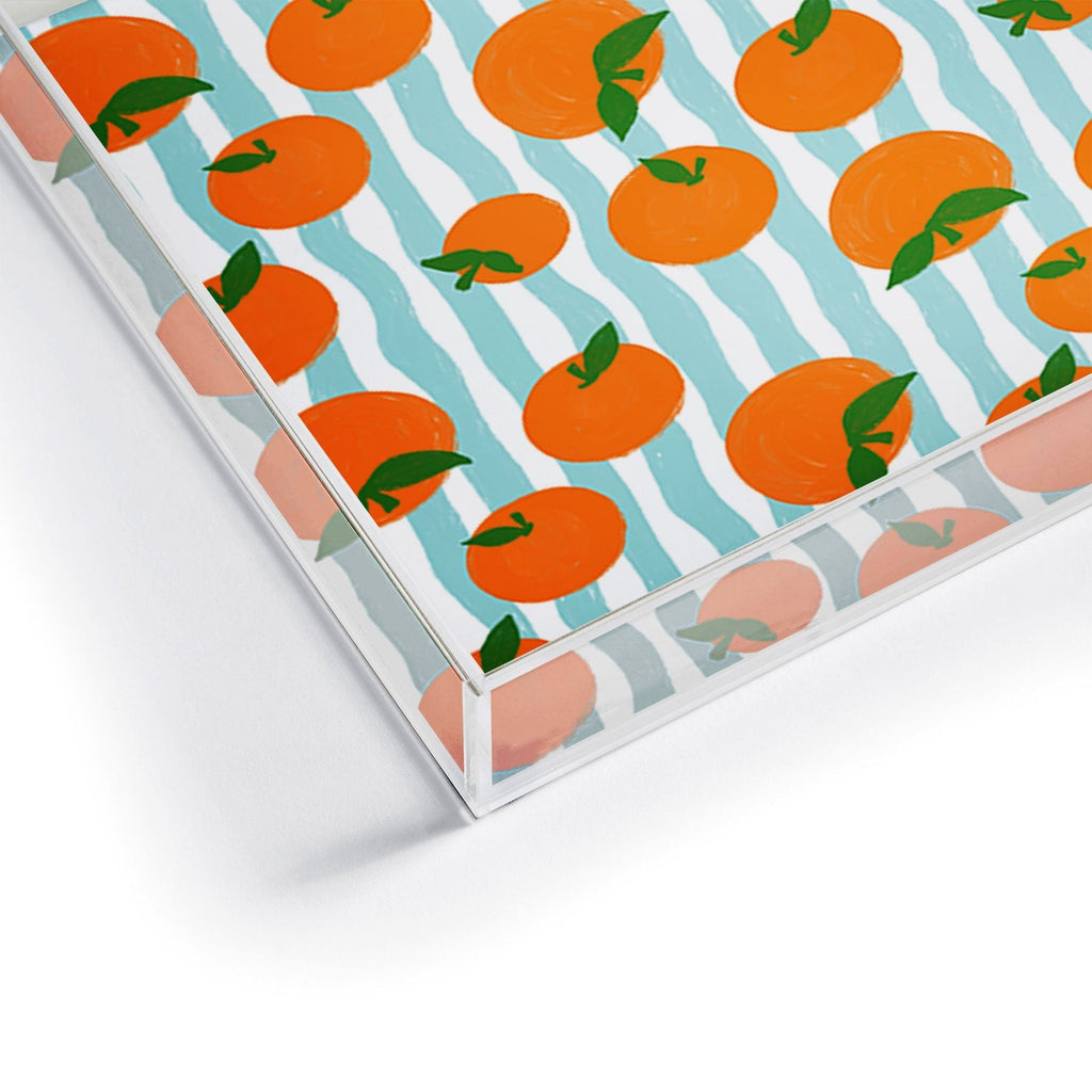 Design by Spark Zesty Oranges and Stripes Acrylic Tray