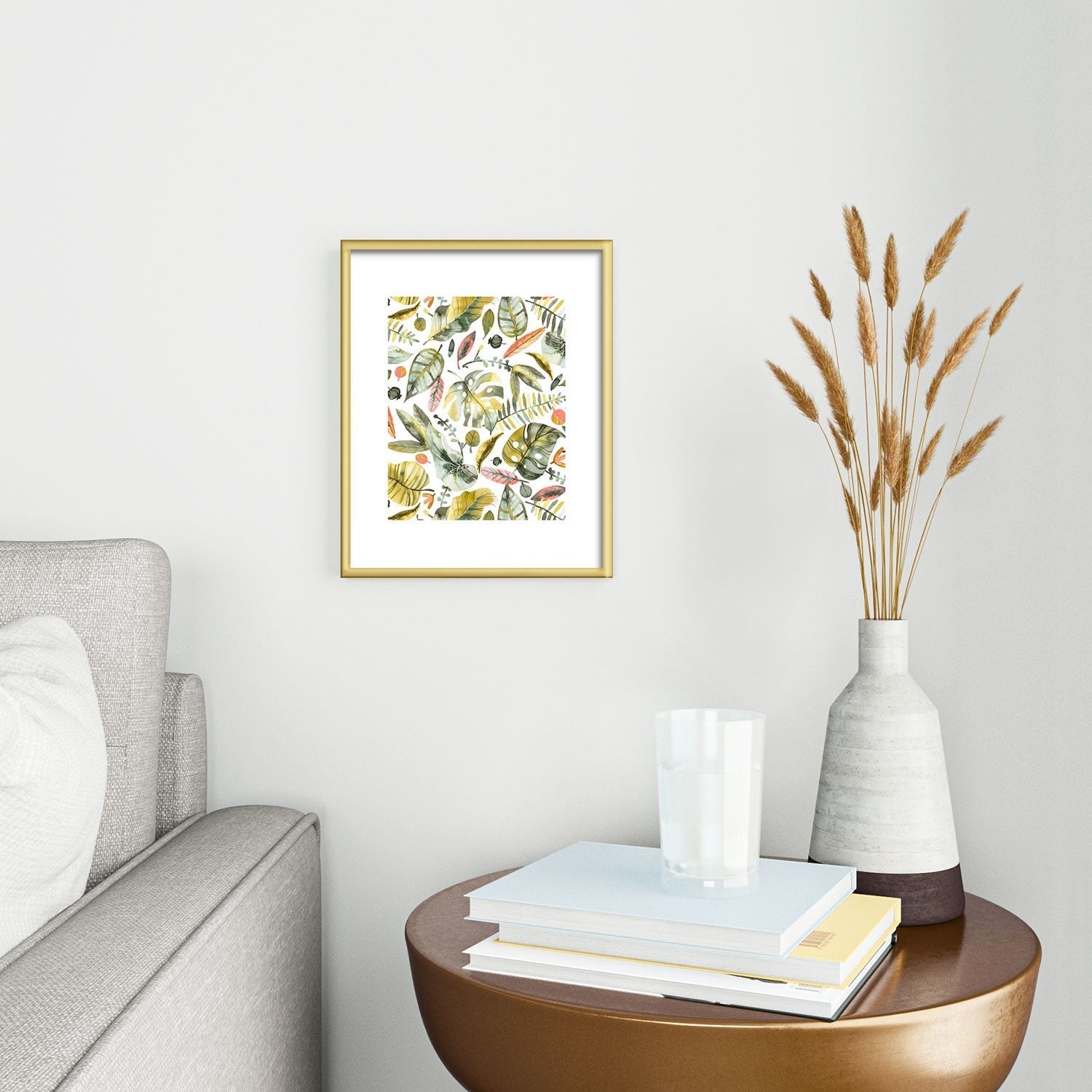 Ninola Design Botanic Retreat Tropical Jungle Leaves Botanical Green Orange Metal Framed Art Print
