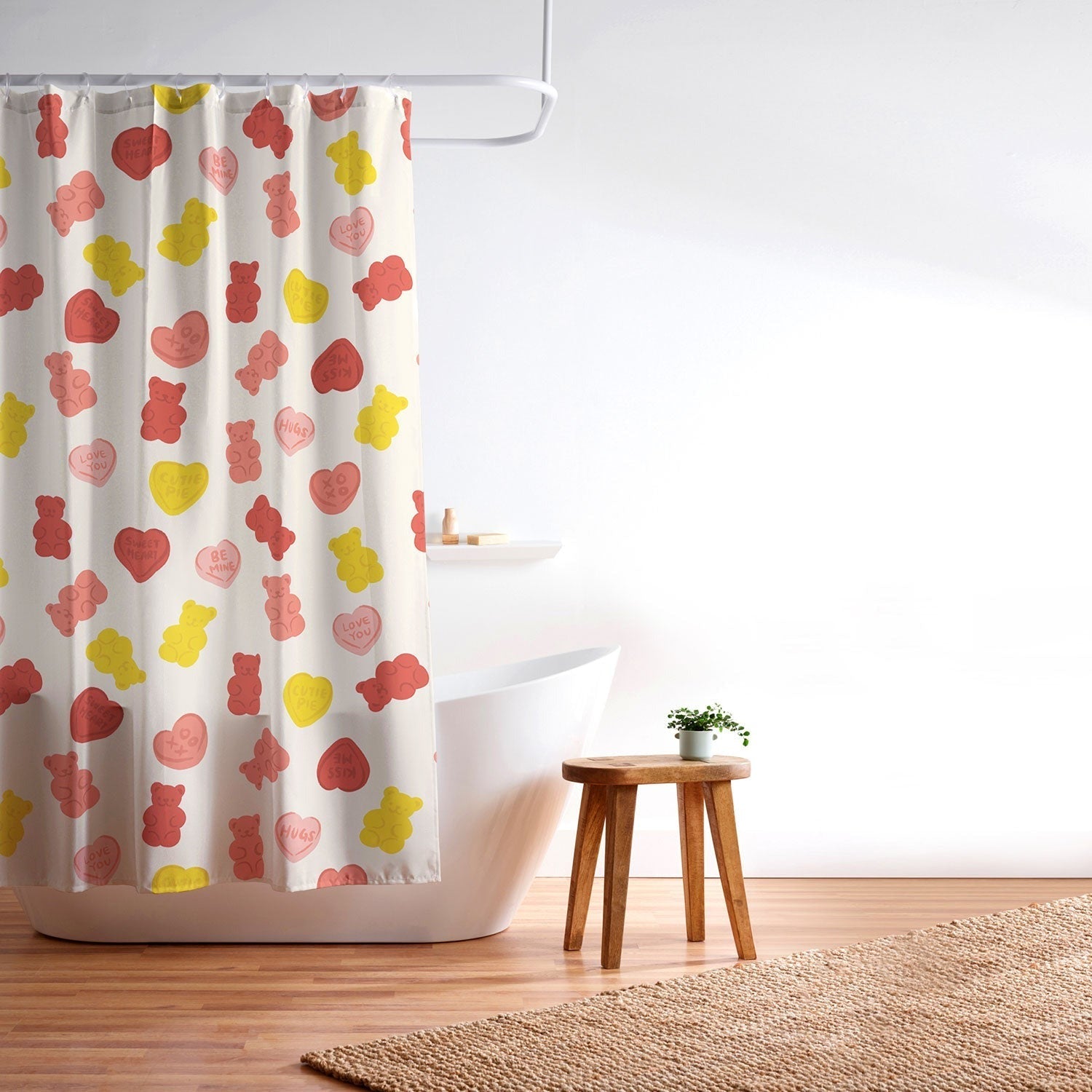 Design by Spark Gummy Bears and Candy Hearts Valentines Shower Curtain