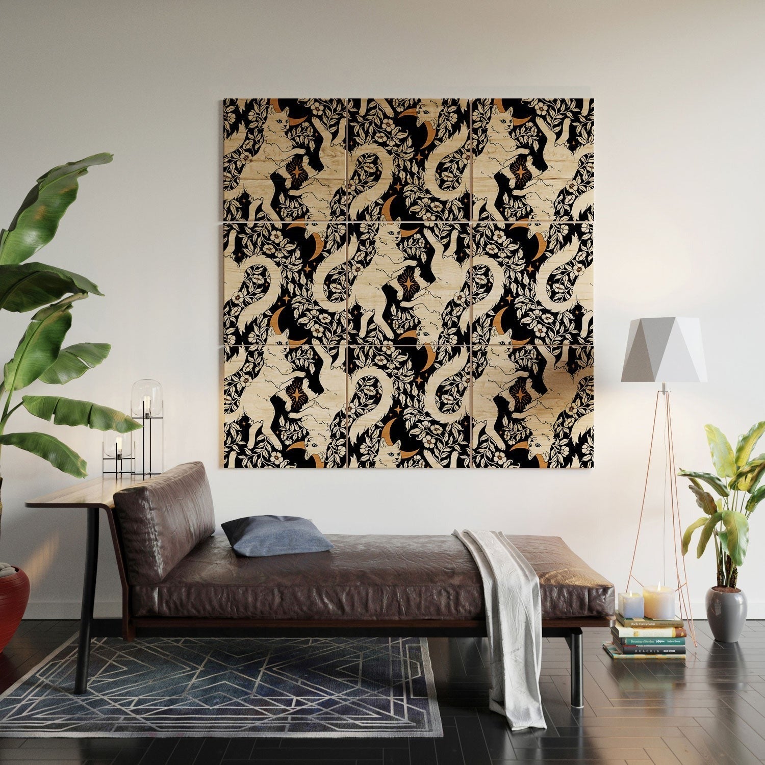 Avenie Celestial Cats Gold Wood Wall Mural