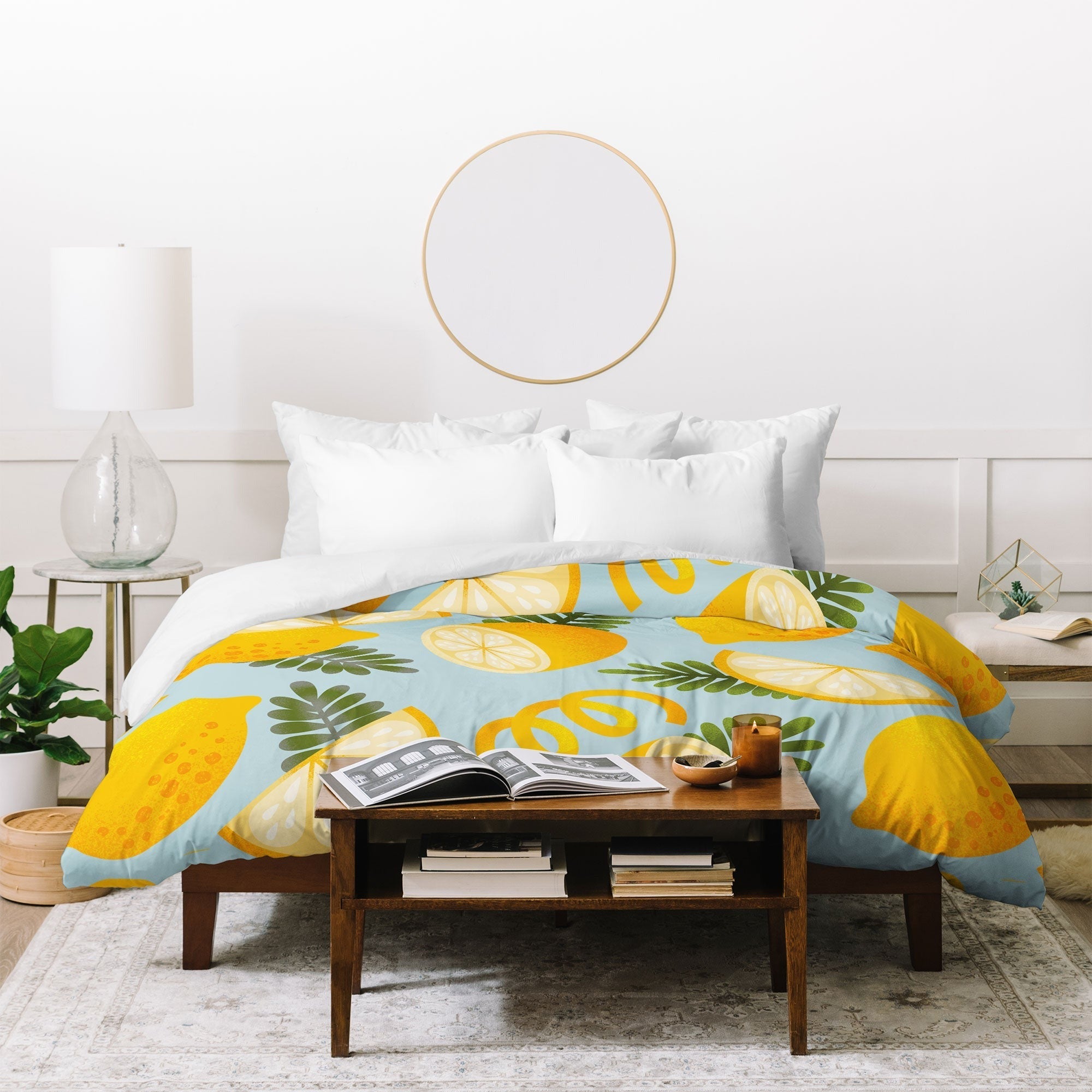 Jessica Molina Lemon Pattern on Sky Blue Duvet Cover