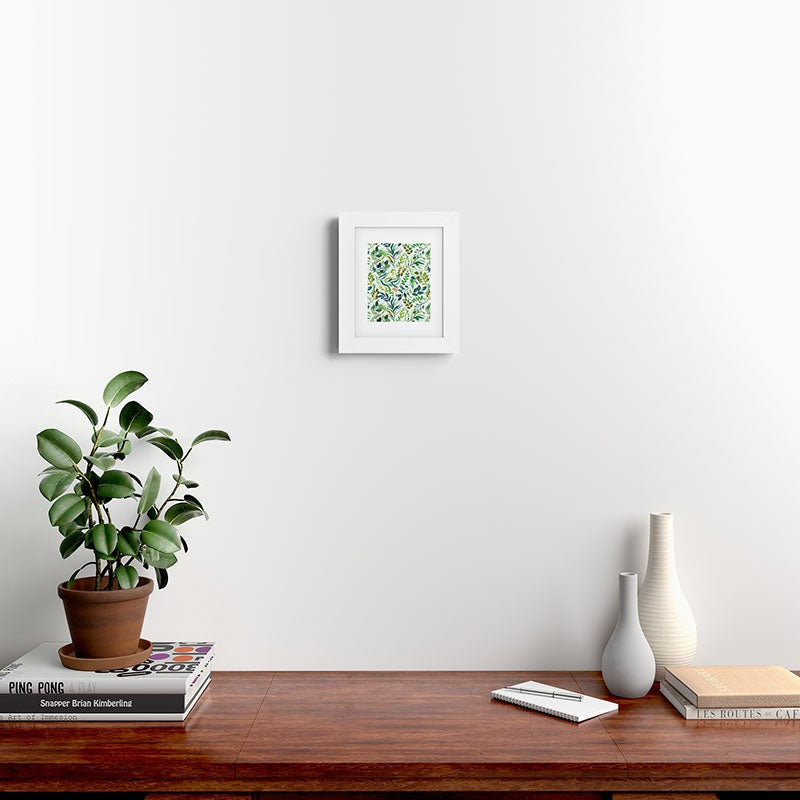 Ninola Design Botanic Retreat Loose Botanical Leaves Watercolor Green Framed Art Print